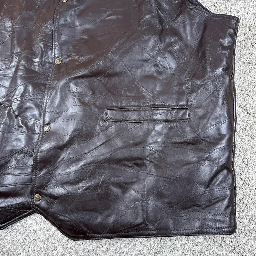 KingSize Leather Vest Mens 4XL Tall Brown Quilt Lined Patchwork‎ Western